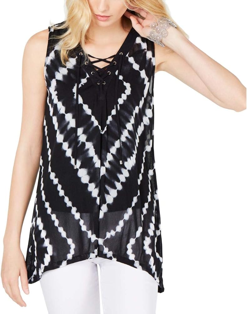 INC Womens Tie Dye Lace-Up Tank Top B/W L at Amazon Women's